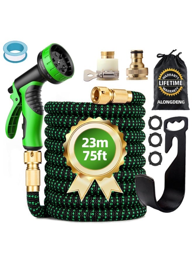 ALongDeng 75 Ft Expandable Garden Hose with 10 Functions Spray Nozzle Latex Core - Extra Strong Brass Connectors No-Kink Durable Flexible Water Pipe Outdoor Hose for Watering Washing (green) - Image 1